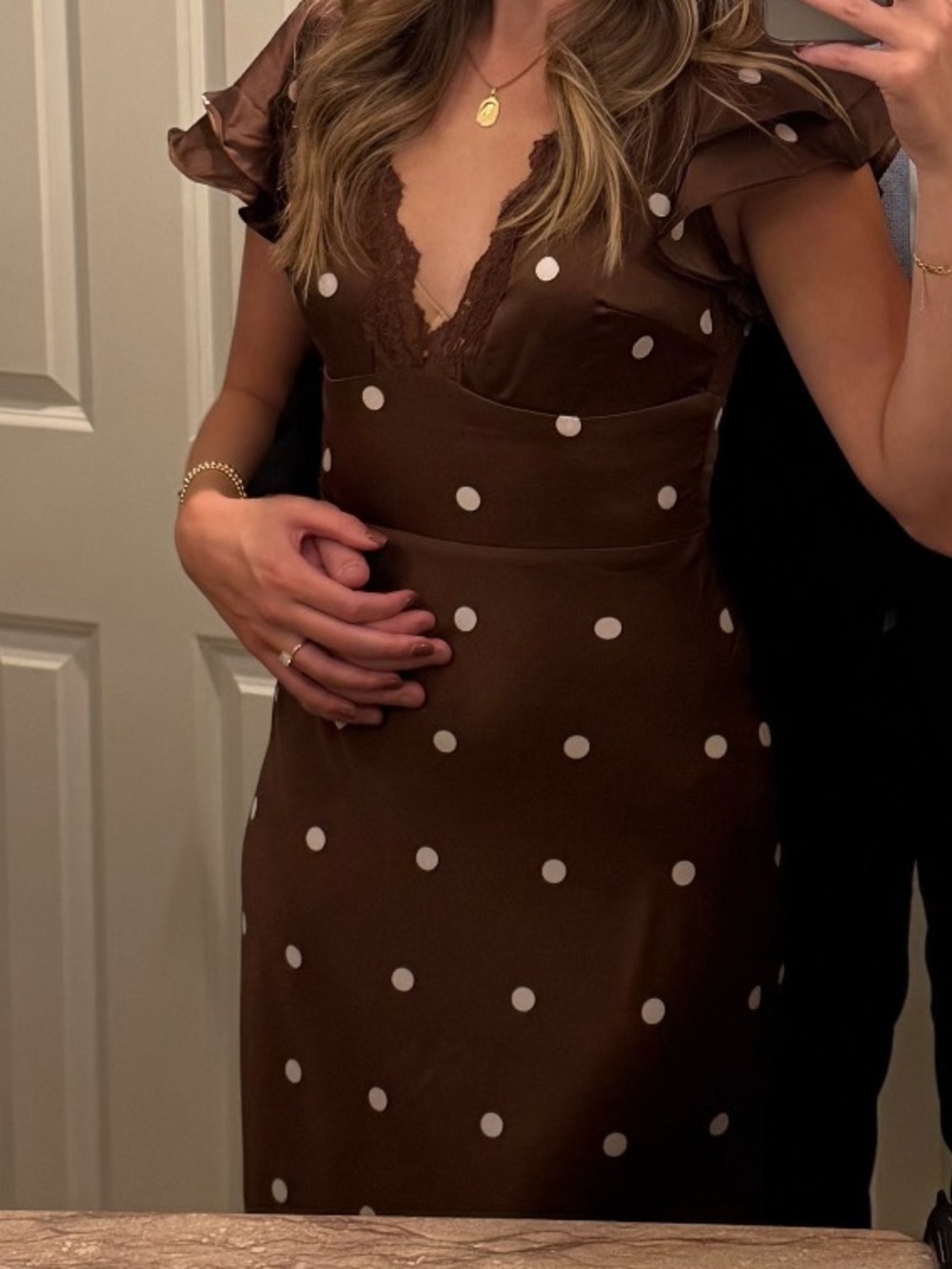 Petal & Pup Brown Polka Dot V-Neck Maxi Dress - Picture 4 of 4